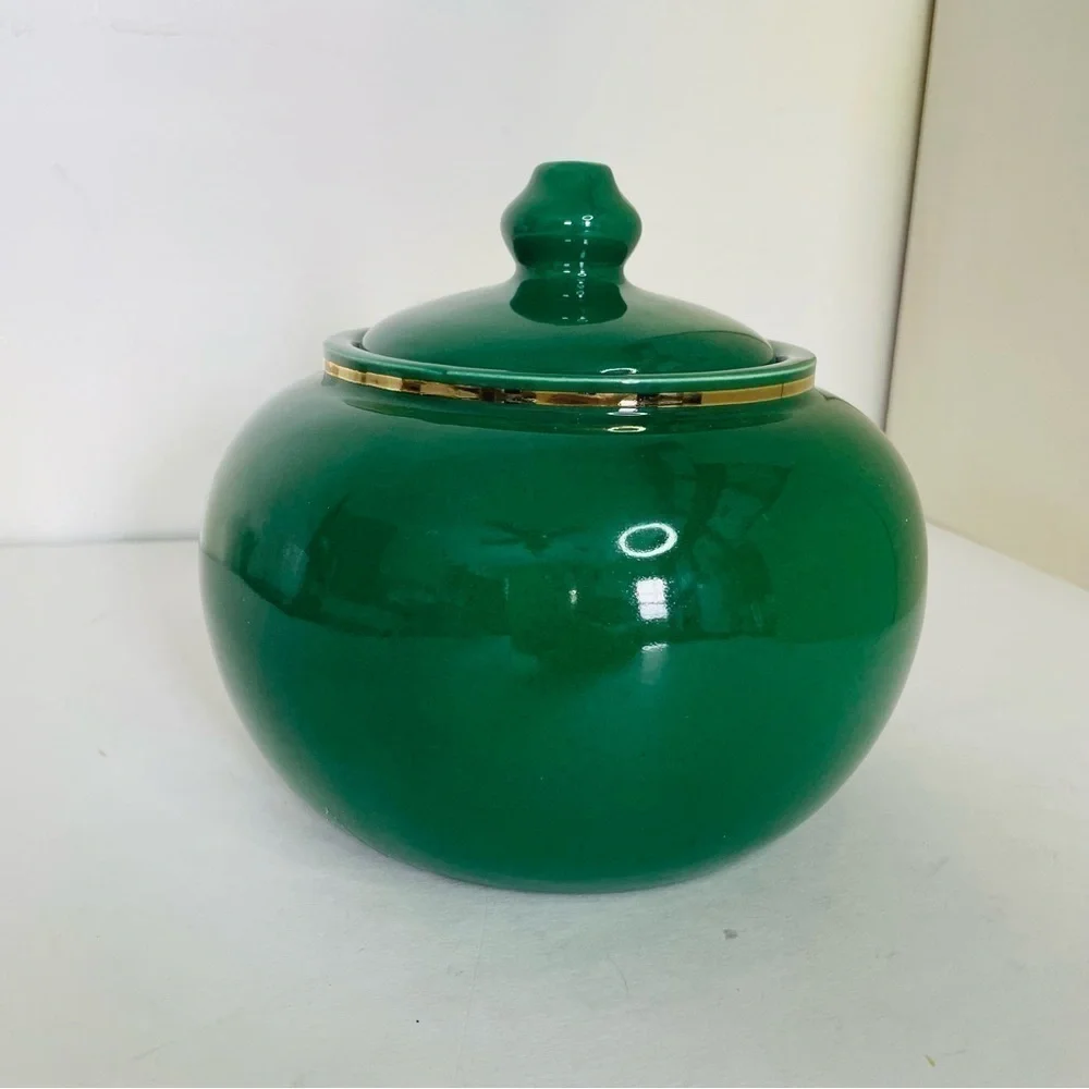 Vintage Royal Haeger Canton Green Jar with Gold Lining